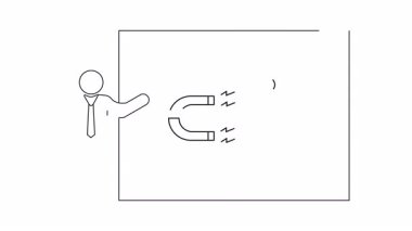 Sunucu, ilişkiler, pazarlama veya kişisel gelişim sunumları için ideal olan cazibeyi mıknatıs ve kalplerle göstermek için beyaz tahta kullanır..