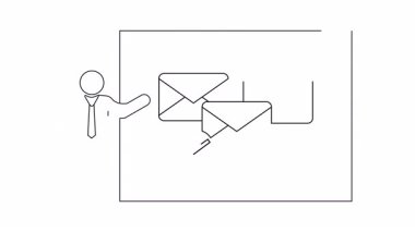 Bir sunucunun e-posta pazarlama stratejileri ve başarısını gösteren basit bir animasyon. İş sunumları ve eğitim içeriği için mükemmel.
