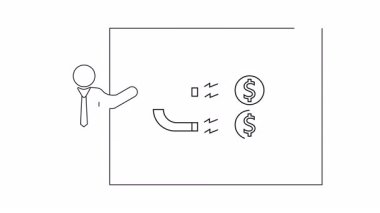 Para çeken bir mıknatısla beyaz tahtayı sunan birinin basit bir çizimi. Finansal ya da iş sunumları için mükemmel.
