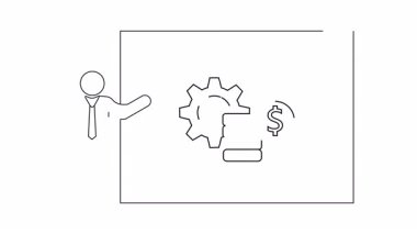 Bir kişinin, ekranın, teçhizatın ve para sembolünün yer aldığı basit bir finansal sunum taslağı. İş, finans ve strateji kavramları için ideal.