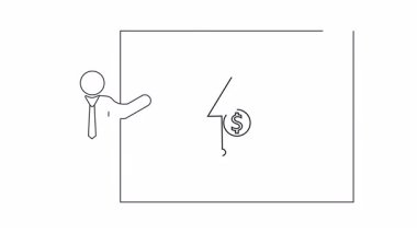Finansal kavramları olan bir sunucu ve yönetim kurulunu gösteren bir çizgi çizimi. İş sunumları ve eğitim materyalleri için uygundur.