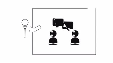 Bir dil öğrenme sunumunu tasvir eden, insanlar arasındaki çeviri ve iletişime odaklanan basit bir çizgi. Eğitici içerik için ideal.