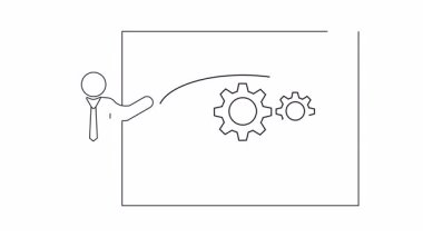 Tahtadaki dişlileri açıklayan sunucunun sürekli çizdiği bir çizgi. İş, eğitim veya teknoloji kavramları için mükemmel.