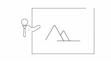 Dağ manzarası sunan bir kişinin basit bir çizgisi sanat tasviri, iş sunumları ve yaratıcı projeler için ideal..