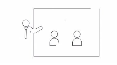 İletişim becerileri üzerine bir sunum tasvir eden basit bir çizgi çizimi, eğitim veya iş içeriği için ideal.