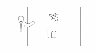 Üzerinde insansız hava aracı olan bir evi gösteren bir sunum. Muhtemelen ev güvenliği ya da insansız hava araçları kullanarak güvenlik teknolojisini tartışıyorlar..