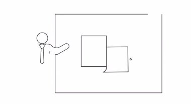 Bir sunucuyu ekranda cep telefonu dönüşünü açıklarken gösteren basit bir çizgi çizimi. Sunumlar ve dersler için temiz ve minimalist tasarım.