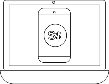 Singapur dolar sembollü bir cep telefonu ekranını gösteren, online finans ve dijital işlemleri temsil eden bir dizüstü bilgisayar.