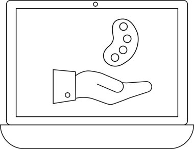 Bir dizüstü bilgisayar ekranında, dijital sanat oluşturma ve tasarım yazılımını sembolize eden bir ressam paleti sunan bir el görüntülenir.