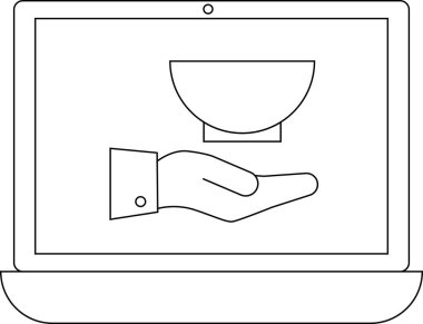 Bilgisayarlı ekranda bir kase sunan bir elin dijital çizimi, çevrimiçi bağışları ve desteği simgeliyor..