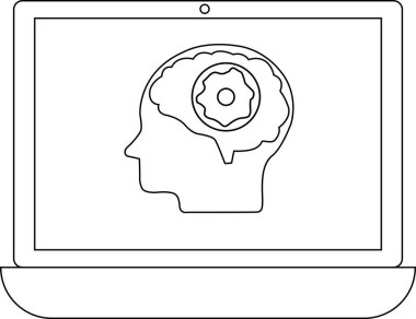 Bir dizüstü bilgisayar ekranı, teknolojiyi ve zihni sembolize eden, yapay zeka ya da makine öğrenimi gibi kavramları öneren bir ana hatları gösterir..