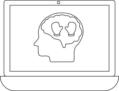 Bir dizüstü bilgisayar ekranında, beyninin içinde boks eldivenleri olan, zihinsel savaşı veya stratejik düşünceyi sembolize eden bir kafa çizgisi görülüyor..