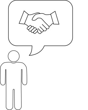 El sıkışma, anlaşma ya da ortaklığı temsil eden düşünce balonlu bir kişinin basit bir taslak çizimi.