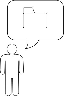 Bir çubuk figürü, konuşma balonunda bir dizin simgesi tarafından temsil edilen dosya yönetimi ve organizasyonu hakkında düşünüyor.