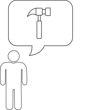 Bir insan, basit bir çizimde tasvir edildiği gibi, inşaat ve onarım için kullanılan bir çekiç düşünüyor..