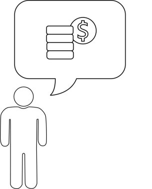 Üzerinde bir dolar işareti olan ve para hakkındaki düşünceleri temsil eden bir yığın madeni para içeren bir düşünce baloncuğu olan basit bir çizim..