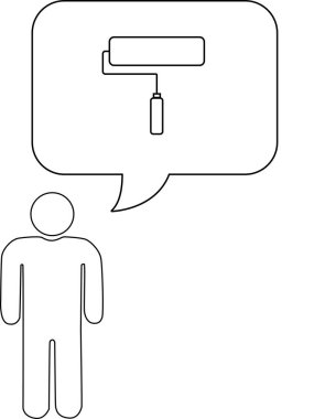 Üzerinde boya silindiri olan bir düşünce baloncuğu olan basit bir çizim..