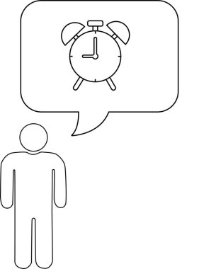 Çalar saat içeren bir düşünce baloncuğu olan, zamanı veya hatırlatıcıları temsil eden basit bir çizgi çizimi.