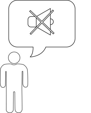 Sessiz bir sembol içeren konuşma baloncuğu olan bir kişinin basit bir çizimi, sessizliği ya da sessizliği simgeliyor..