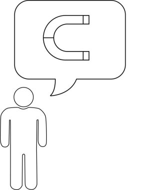 Mıknatıs içeren bir düşünce baloncuğu olan bir insanı tasvir eden minimalist bir sanat çizgisi. Çekiciliği veya nüfuzu sembolize ediyor..