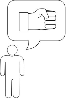 Yumruk içeren bir düşünce baloncuğu olan birinin basit bir çizimi öfke ya da saldırganlığı akla getiriyor..