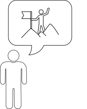 Bir insan, bir dağın tepesine ulaşarak ve bir bayrak dikerek başarı elde etmeyi hayal eder..