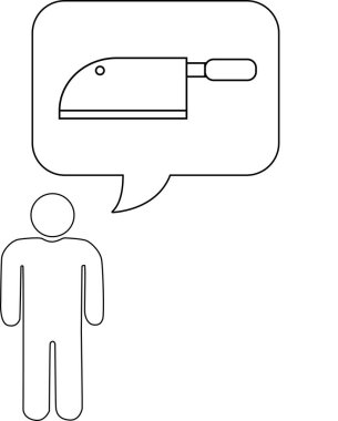 İçinde satır bıçağı olan bir düşünce baloncuğu olan birinin basit bir çizimi..