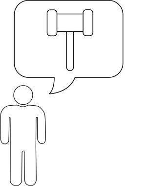 İçinde tokmak bulunan bir düşünce baloncuğu olan, yasal kavramları veya kararları temsil eden basit bir insan çizimi..