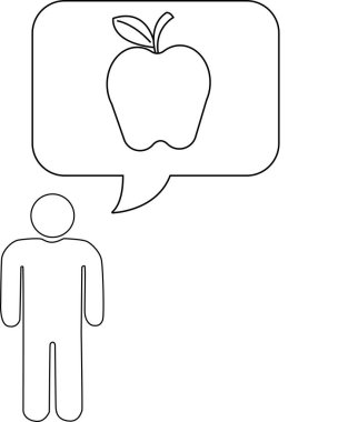 Elma içeren bir düşünce baloncuğu olan, sağlıklı beslenmeyi ya da meyve arzusunu temsil eden basit bir çizim..