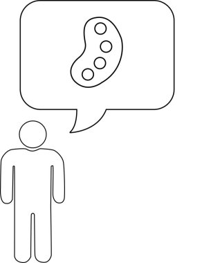 Sanatçı paleti içeren düşünce baloncuğu olan bir kişinin basit bir çizgi çizimi yaratıcılığı ve sanatsal ifadeyi temsil ediyor..