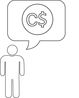 İçinde Kanada doları sembolü olan ve para hakkındaki düşünceleri temsil eden bir konuşma baloncuğu olan basit bir çizim..