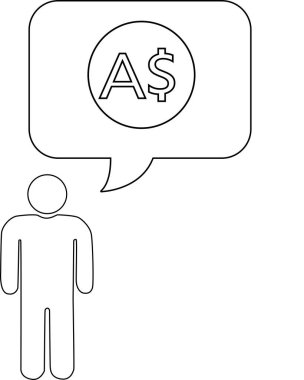 İçinde para hakkındaki düşünceleri temsil eden Avustralya dolar para birimi sembolü olan bir konuşma baloncuğu olan basit bir çizim..