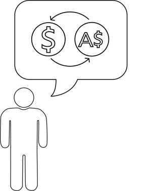 Bir kişi Amerikan doları ile Avustralya doları takas etmeyi düşünüyor. AUD, para birimi sembolleriyle temsil ediliyor..