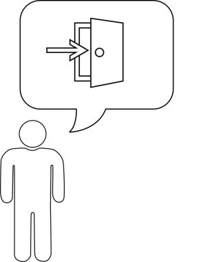 Düşünce baloncuğu olan bir kişinin basit bir çizgi çizimi içinde bir kapı görüntüsü ve içeriye bakan bir ok var, bu da girdiyi gösteriyor..