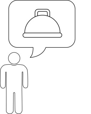 Yemek ya da yemek hakkındaki düşünceleri temsil eden bir yemek saati içeren düşünce baloncuğu olan birinin basit bir çizimi..