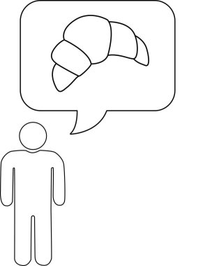 Yemek temalı kruvasan içeren bir düşünce baloncuğu olan bir insanın minimalist çizimi..