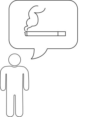 Sigara ve nikotin arzusunu sembolize eden, düşünce balonlu bir insanı gösteren minimalist bir çizgi..