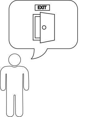 Bir çöp adam, kafasının üstünde bir konuşma balonunda çıkış kapısını düşünüyor. Bu da ayrılma ya da kaçma arzusu olduğunu gösteriyor..