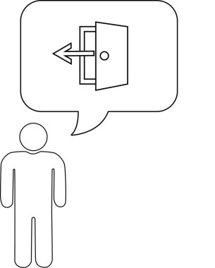 Basit bir çöp adam düşünce balonunda gösterildiği gibi kapıdan çıkmayı düşünüyor..