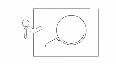 Ekranda diş köprüsünü sunan bir kişinin çizgi çizimi, büyüteçle büyütülmüş..