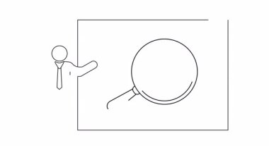 Bir ekranda hava yolculuğu hakkında bilgi sunan bir kişinin basit bir çizgisi çizimi. Temiz ve minimalist tasarım.