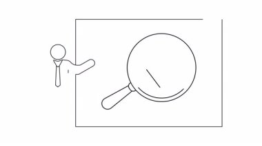 Çizgi sanatı animasyonu sunucunun büyüteç kullanarak elmas kalitesini açıkladığını gösteriyor. Mücevher ve mücevher üzerine eğitici içerik için mükemmel..