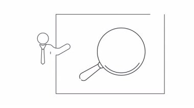 Bir çizgi çizimi sunucunun çalışan bir figüre odaklanan bir büyüteçle ekranı gösterdiğini gösteriyor.