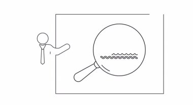 Bir ekranda büyüteç altındaki bir gemiyi gösteren bir sunucu çizgisi çizimi, deniz denetimleri sunumları için ideal..