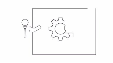 Bir sunucuyu vites mekanizmasını açıklarken gösteren beyaz tahta animasyonu. İş, eğitim veya teknolojiyle ilgili içerik için uygundur.
