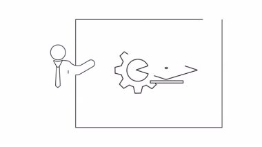 Teknik eğitim ve bilgi paylaşımını sembolize eden, bir vites, bir mezuniyet şapkası ve bir sunucu içeren bir sunum.