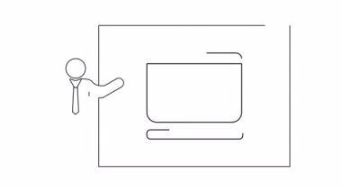 Ekranda sağlık teknolojisini sunan bir kişinin basit bir tasviri. Tıbbi, teknolojik ve eğitimsel içerik için mükemmel.