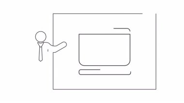 Web sitesi tasarım projesini ekranda sunan bir kişinin çizim çizimi. Çeşitli yaratıcı projeler için temiz ve modern tasarım.