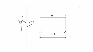 Ekranda hijyen ürünleri sunan bir kişinin çizgi çizimi, eğitici veya bilgilendirici içerik için idealdir.