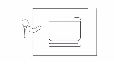 Yemek endüstrisi sunumları ve pazarlama materyalleri için ideal olan ve ekranda sosis sunan bir çizgi sanat animasyonu.